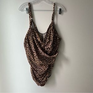 Aqua Green leopard or cheetah print swimsuit, lined with adjustable straps, 24w